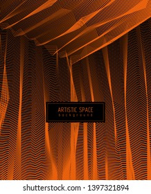 Vector abstract artistic background for design, linear 3d moire texture, inner space of a room. Fantastic psychedelic trendy modern op art, optical dimensional illusion.