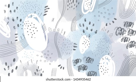 Vector abstract artistic background. Handdrawn fullscreen texture. Trendy graphic design for banner, poster, card, cover, invitation, placard, header. Creative stain daub doodle art header.