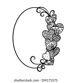 Vector of abstract artistic floral and heart with oval text frame