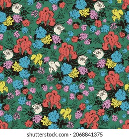 Vector abstract artistic flower illustration motif seamless repeat pattern digital artwork fashion fabric textile print 