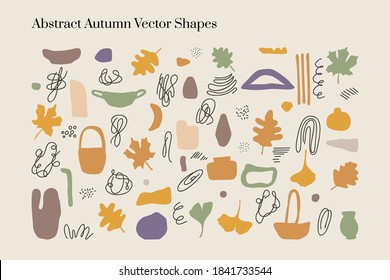 Vector abstract Autumn organic elements and shapes in Boho style. Good for wall decoration, postcard or brochure cover design. Minimalist Mid century modern Fall.