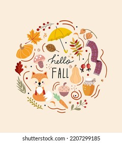 Vector abstract autumn set. Set of autumn decorative elements for your design.Vector illustration.