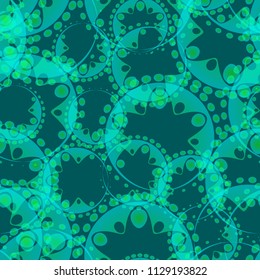 Vector abstract azure seamless pattern of gears and flowers. For the design of fabrics and paper in a grassy style.
