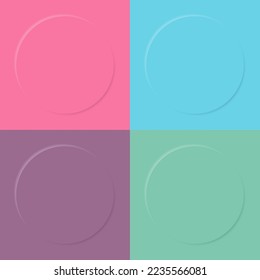 Vector abstract background with 3d circle and gradient shadow. Round frame in pink, blue, green, purple.