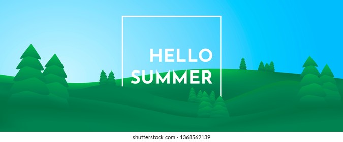 Vector abstract background. 3d concept. Trees in the field. Minimalistic banner