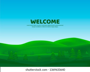 Vector abstract background. 3d concept. Trees in the field. Minimalistic banner