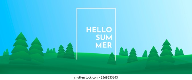 Vector abstract background. 3d concept. Trees in the field. Minimalistic banner