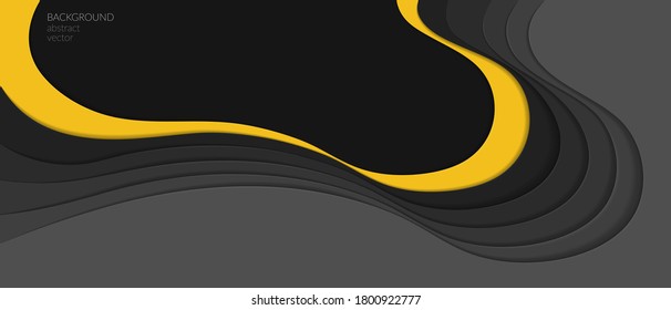 Vector abstract background. Art paper style. Dark, minimalistic yellow stripe. Abstract waves, depth. For web, banners, social networks. Copyspace.