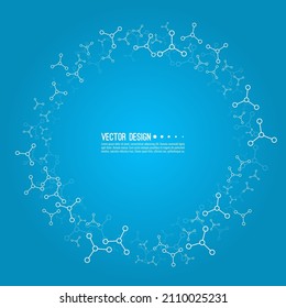 Vector abstract background with atoms, molecular structures. The concept of technical and medical innovation. 