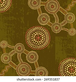 Vector abstract background in australian aboriginal art dot painting style