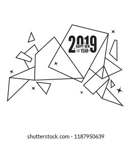 Vector abstract background with a banner of lines and sparkles. Happy New Year 2019. 