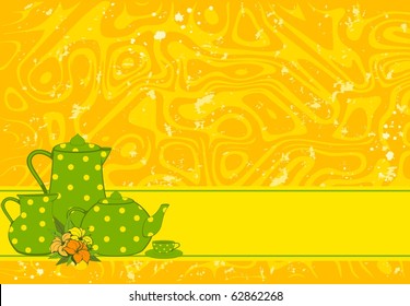 Vector abstract background with beautiful cups and tea-pots