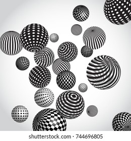Vector abstract background with black and white spheres.