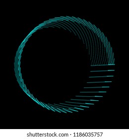 Vector abstract background. Blue abstract circle of particles on a dark background. Round abstract frame.