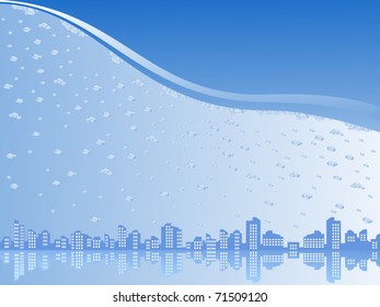 Vector abstract background blue. The city is submerged. Urban landscape on the horizon line.