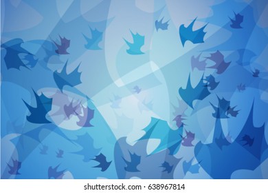 Vector abstract background in blue color. Abstract tree leaves, dragon wings, small bats whirling, spinning and circling around in a vortex. Poster, banner, print ,advertisement design element.