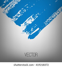 Vector abstract background. Blue diagonal strokes painted by dry brush. Grey gradient. Metallic paint. Textured triangle. Modern. Grungy. Horizontal line.