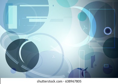 Vector abstract background in blue grey color.  Planets and stars, sun dawn with moon. Simple geometric forms. Poster, banner, print ,advertisement design element.