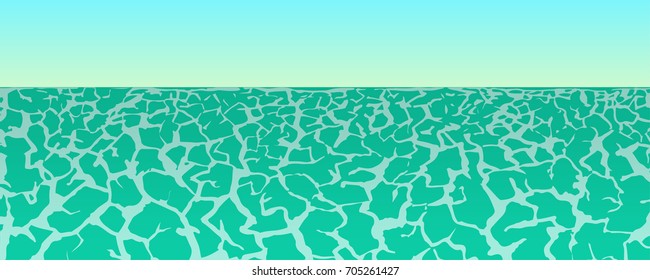 a vector abstract background of a blue sea surface; with hand drawn rippled pattern of clear water or waves; sky and ocean
