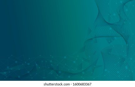 Vector abstract background with a blue turquoise dynamic waves, line and particles. Illustration suitable for textile and wallpaper design