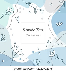 Vector abstract background with blue and turquoise spots, flowers and branches. For the design of spring postcards and banners. EPS 10.