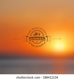 Vector abstract background blur. Diffuse image template, with label, separate from background. Landscape with the ocean,see,unfocused.Summer theme, vacation, recreation,for your design.