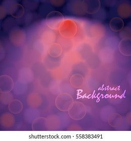 Vector abstract background with bokeh effect on purple backdrop and light shine