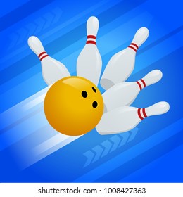 Vector abstract background Bowling Pins and ball. The concept of games, entertainment, hobbies and leisure club.