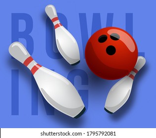 Abstrakter Vektorhintergrund Bowling Pins und Ball. Das Konzept von Spielen, Unterhaltung, Hobbys und Freizeitclub.