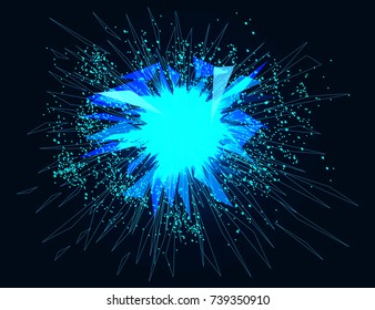 Vector abstract background. Bright blast in dark. Glowing neon light. Digital graphic for brochure, website, print, poster, other design. Abstract image in the form of a starry sky