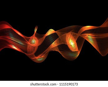 Vector abstract background. A bright fire glowing waves on dark background.