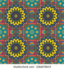 Vector abstract background in brown, yellow and blue colors. Floor tiles, porcelain ceramic tile, geometric seamless pattern for surface and floor, marble floor tiles.