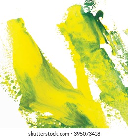 Vector abstract background brush stroke hand painted with acrylic paint, yellow and green
