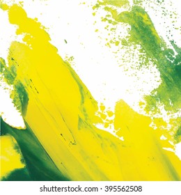 Vector abstract background brush stroke hand painted with acrylic paint, yellow and green
