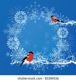 vector abstract background with bullfinches in blue and white colors (EPS 10)