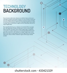 Vector abstract background with cell. Modern technology illustration with square mesh. Digital geometric abstraction with lines and points and text template.