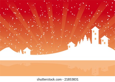 Vector Abstract Background with Christmas tree houses and snow