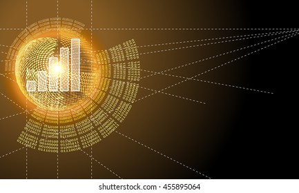 Vector abstract background with circular binary code and graph