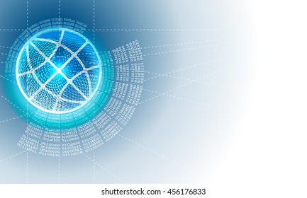 Vector abstract background with circular binary code and globe icon
