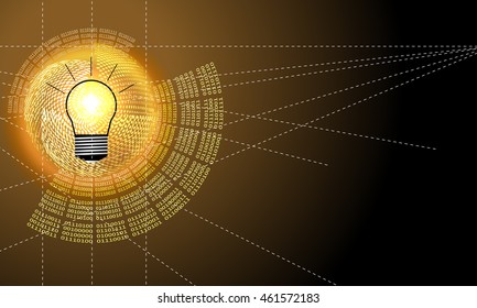 Vector abstract background with circular binary code and bulb