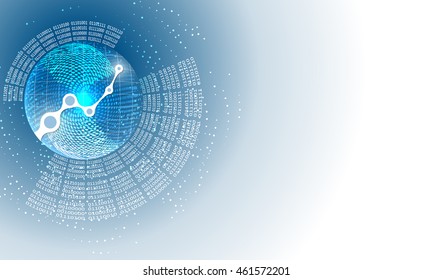 Vector abstract background with circular binary code and graph
