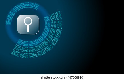 Vector abstract background with circular binary code and magnifier