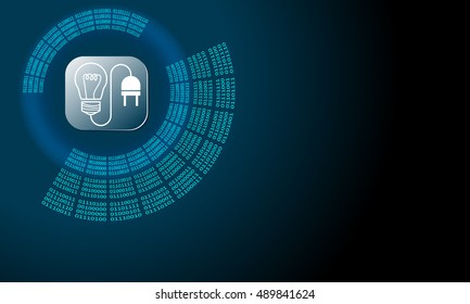 Vector abstract background with circular binary code and energy symbol