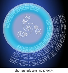 Vector abstract background with circular binary code and bulb symbol