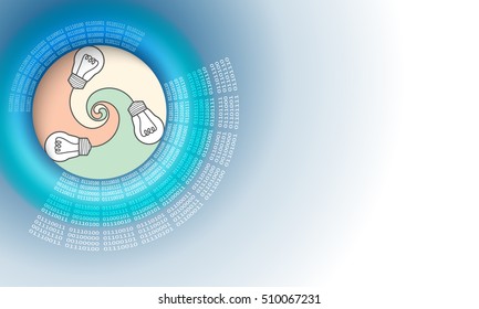 Vector abstract background with circular binary code and idea icon