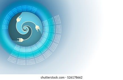 Vector abstract background with circular binary code and energy icon