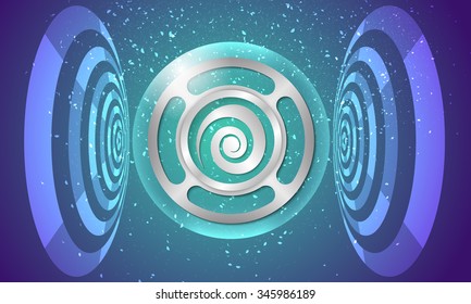 Vector abstract background with circular objects and spiral icon