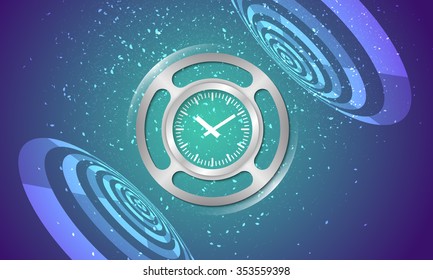 Vector abstract background with circular objects and watches icon