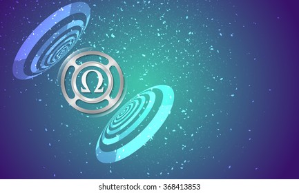 Vector abstract background with circular objects and omega symbol