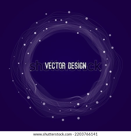 Vector abstract background of circular wave lines and particles. The concept of technology, science and musical vibrations.